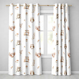 Woodland Owls with Mushrooms Leaves Warm Neutral  Seamless Pattern  Readymade Eyelet Ring Top Thermal 100% Blackout Curtains