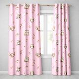 Cute Woodland Owls with Mushrooms Leaves Soft Pink Background Seamless Pattern  Readymade Eyelet Ring Top Thermal 100% Blackout Curtains