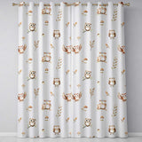 Woodland Owls with Mushrooms Leaves Dark Grey  Seamless Pattern  Readymade Eyelet Ring Top Thermal 100% Blackout Curtains