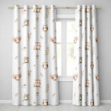 Woodland Owls with Mushrooms Leaves Dark Grey  Seamless Pattern  Readymade Eyelet Ring Top Thermal 100% Blackout Curtains