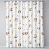 Cute Woodland Owls with Mushrooms Leaves Light Grey Background Seamless Pattern  Readymade Eyelet Ring Top Thermal 100% Blackout Curtains