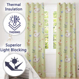 Swan and Ducklings with Flowers Mushrooms Soft Olive  Seamless Pattern  Readymade Eyelet Ring Top Thermal 100% Blackout Curtains