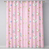 Swan and Ducklings with Flowers Mushrooms Soft Pink  Seamless Pattern  Readymade Eyelet Ring Top Thermal 100% Blackout Curtains