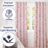 Swan and Ducklings with Flowers Mushrooms Soft Pink  Seamless Pattern  Readymade Eyelet Ring Top Thermal 100% Blackout Curtains