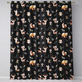 Woodland Deer Bear Fox Owl Raccoon Leaves Mushrooms Black  Seamless Pattern  Readymade Eyelet Ring Top Thermal 100% Blackout Curtains