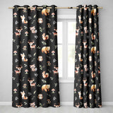 Woodland Deer Bear Fox Owl Raccoon Leaves Mushrooms Black  Seamless Pattern  Readymade Eyelet Ring Top Thermal 100% Blackout Curtains