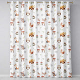 Woodland Deer Bear Fox Owl Raccoon Leaves Mushrooms Light Grey Seamless Pattern  Readymade Eyelet Ring Top Thermal 100% Blackout Curtains