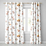 Woodland Deer Bear Fox Owl Raccoon Leaves Mushrooms Light Grey Seamless Pattern  Readymade Eyelet Ring Top Thermal 100% Blackout Curtains