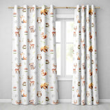 Woodland Deer Bear Fox Owl Raccoon Leaves Mushrooms Dark Cream Seamless Pattern  Readymade Eyelet Ring Top Thermal 100% Blackout Curtains
