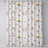 Woodland Deer Bear Fox Owl Raccoon Leaves Mushrooms Lilac  Seamless Pattern  Readymade Eyelet Ring Top Thermal 100% Blackout Curtains