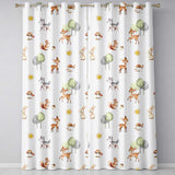 Woodland Deer Fox Trees Mushrooms Sun Animals White  Seamless Pattern  Readymade Eyelet Ring Top Thermal 100% Blackout Curtains