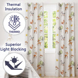 Woodland Deer Fox Trees Mushrooms Sun Animals White  Seamless Pattern  Readymade Eyelet Ring Top Thermal 100% Blackout Curtains