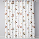Cute Owls Sitting on Branch Woodland Leaves Mushrooms Seamless Pattern  Readymade Eyelet Ring Top Thermal 100% Blackout Curtains
