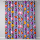 Colorful Tulip Flowers Purple Background Spring Floral Seamless Pattern  Readymade Eyelet Ring Top Thermal 100% Blackout Curtains