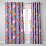 Colorful Tulip Flowers Purple Background Spring Floral Seamless Pattern  Readymade Eyelet Ring Top Thermal 100% Blackout Curtains