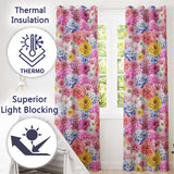 Elegant Pink Floral Roses Peony Hydrangea Seamless Pattern  Readymade Eyelet Ring Top Thermal 100% Blackout Curtains