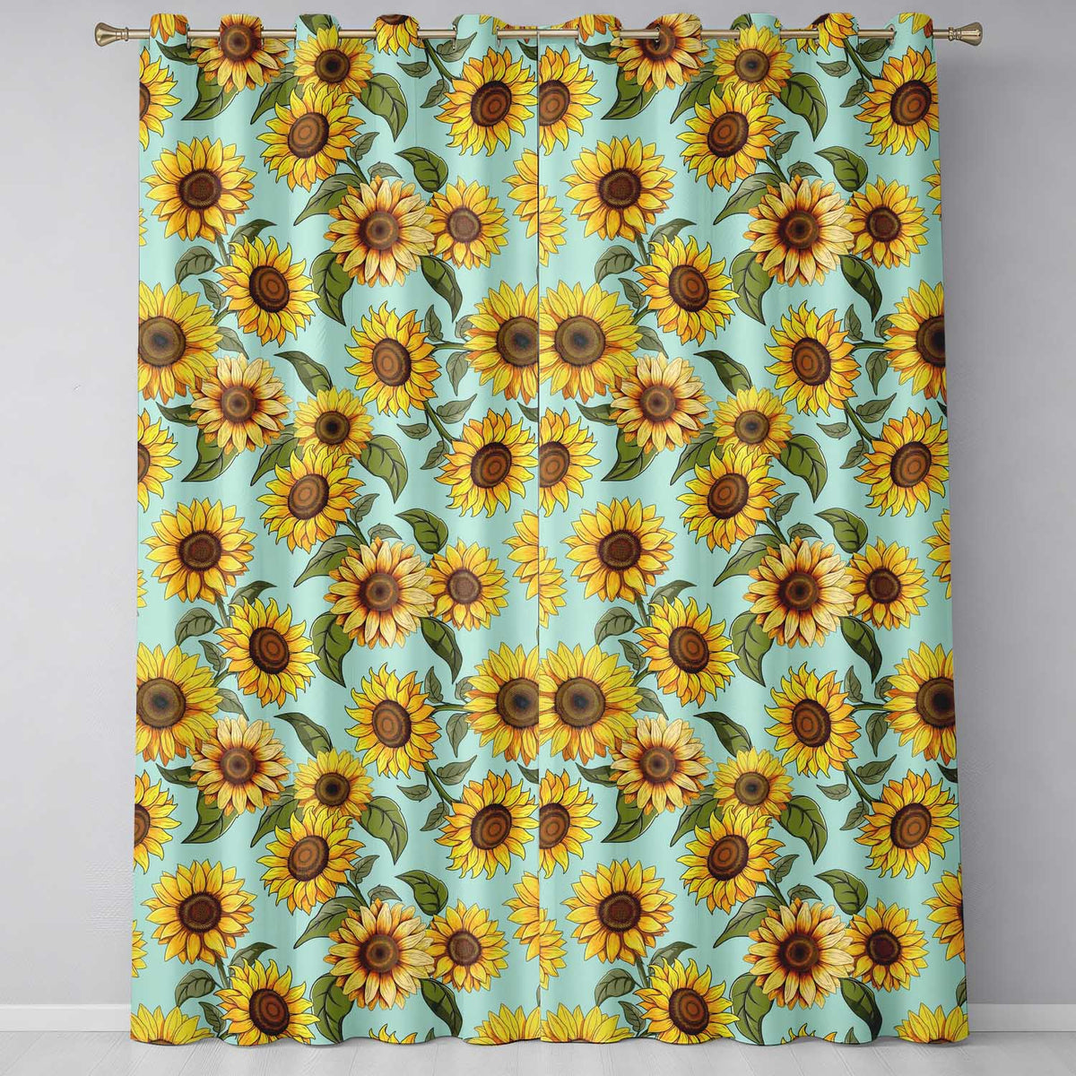Bright Yellow Sunflower Green Background Seamless Pattern  Readymade Eyelet Ring Top Thermal 100% Blackout Curtains
