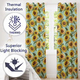 Bright Yellow Sunflower Green Background Seamless Pattern  Readymade Eyelet Ring Top Thermal 100% Blackout Curtains