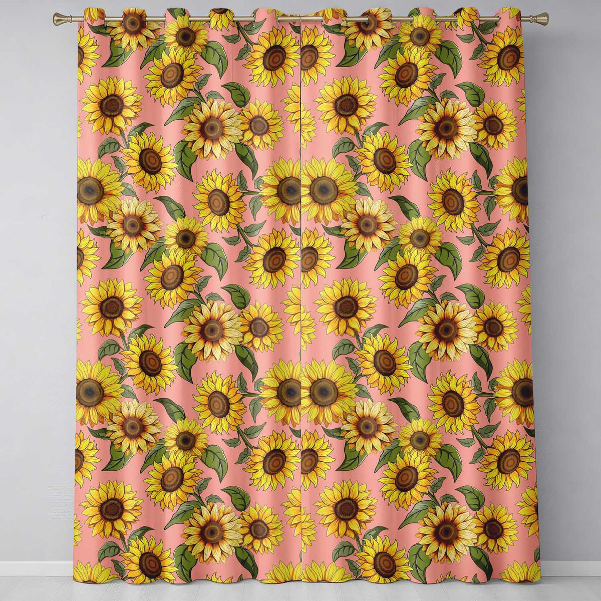 Bright Yellow Sunflower Pink Background Seamless Pattern  Readymade Eyelet Ring Top Thermal 100% Blackout Curtains