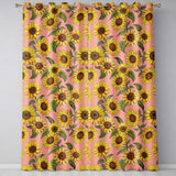 Bright Yellow Sunflower Pink Background Seamless Pattern  Readymade Eyelet Ring Top Thermal 100% Blackout Curtains