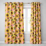 Bright Yellow Sunflower Pink Background Seamless Pattern  Readymade Eyelet Ring Top Thermal 100% Blackout Curtains