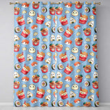 Cute Kawaii Sushi Ramen Dumpling Food Blue Background Seamless Pattern  Readymade Eyelet Ring Top Thermal 100% Blackout Curtains