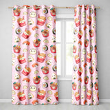 Cute Kawaii Sushi Ramen Dumpling Food Pink Background Seamless Pattern  Readymade Eyelet Ring Top Thermal 100% Blackout Curtains