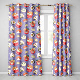 Cute Kawaii Sushi Ramen Dumpling Food Purple Background Seamless Pattern  Readymade Eyelet Ring Top Thermal 100% Blackout Curtains