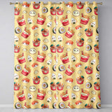 Cute Kawaii Sushi Ramen Dumpling Food Yellow Background Seamless Pattern  Readymade Eyelet Ring Top Thermal 100% Blackout Curtains