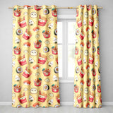 Cute Kawaii Sushi Ramen Dumpling Food Yellow Background Seamless Pattern  Readymade Eyelet Ring Top Thermal 100% Blackout Curtains