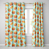 Kawaii Burger Fries Hotdog Fast Food Mint Green  Seamless Pattern  Readymade Eyelet Ring Top Thermal 100% Blackout Curtains