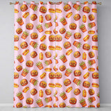 Cute Kawaii Burger Fries Hotdog Fast Food Soft Pink Background Seamless Pattern  Readymade Eyelet Ring Top Thermal 100% Blackout Curtains