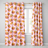 Cute Kawaii Burger Fries Hotdog Fast Food Soft Pink Background Seamless Pattern  Readymade Eyelet Ring Top Thermal 100% Blackout Curtains