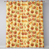 Cute Kawaii Burger Fries Hotdog Fast Food Yellow Background Seamless Pattern  Readymade Eyelet Ring Top Thermal 100% Blackout Curtains