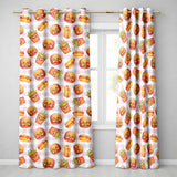 Kawaii Burger Fries Hotdog Fast Food Beige Gingham  Seamless Pattern  Readymade Eyelet Ring Top Thermal 100% Blackout Curtains