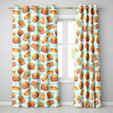 Kawaii Burger Fries Hotdog Fast Food Mint Gingham  Seamless Pattern  Readymade Eyelet Ring Top Thermal 100% Blackout Curtains