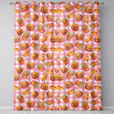 Kawaii Burger Fries Hotdog Fast Food Red Gingham  Seamless Pattern  Readymade Eyelet Ring Top Thermal 100% Blackout Curtains