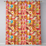 Kawaii Fast Food Collage Burger Pizza Fries Drinks Red  Seamless Pattern  Readymade Eyelet Ring Top Thermal 100% Blackout Curtains