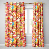 Kawaii Fast Food Collage Burger Pizza Fries Drinks Red  Seamless Pattern  Readymade Eyelet Ring Top Thermal 100% Blackout Curtains