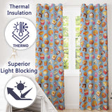 Kawaii Fast Food  Burger Sushi Taco Pizza Blue  Seamless Pattern  Readymade Eyelet Ring Top Thermal 100% Blackout Curtains