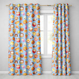 Kawaii Fast Food  Burger Sushi Taco Pizza Blue  Seamless Pattern  Readymade Eyelet Ring Top Thermal 100% Blackout Curtains