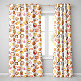 Kawaii Fast Food  Burger Sushi Taco Pizza Cream  Seamless Pattern  Readymade Eyelet Ring Top Thermal 100% Blackout Curtains