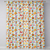 Kawaii Fast Food  Burger Sushi Taco Pizza Blue Gingham  Seamless Pattern  Readymade Eyelet Ring Top Thermal 100% Blackout Curtains