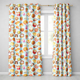 Kawaii Fast Food  Burger Sushi Taco Pizza Blue Gingham  Seamless Pattern  Readymade Eyelet Ring Top Thermal 100% Blackout Curtains