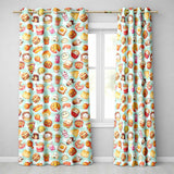 Kawaii Fast Food  Burger Sushi Taco Pizza Mint Gingham  Seamless Pattern  Readymade Eyelet Ring Top Thermal 100% Blackout Curtains