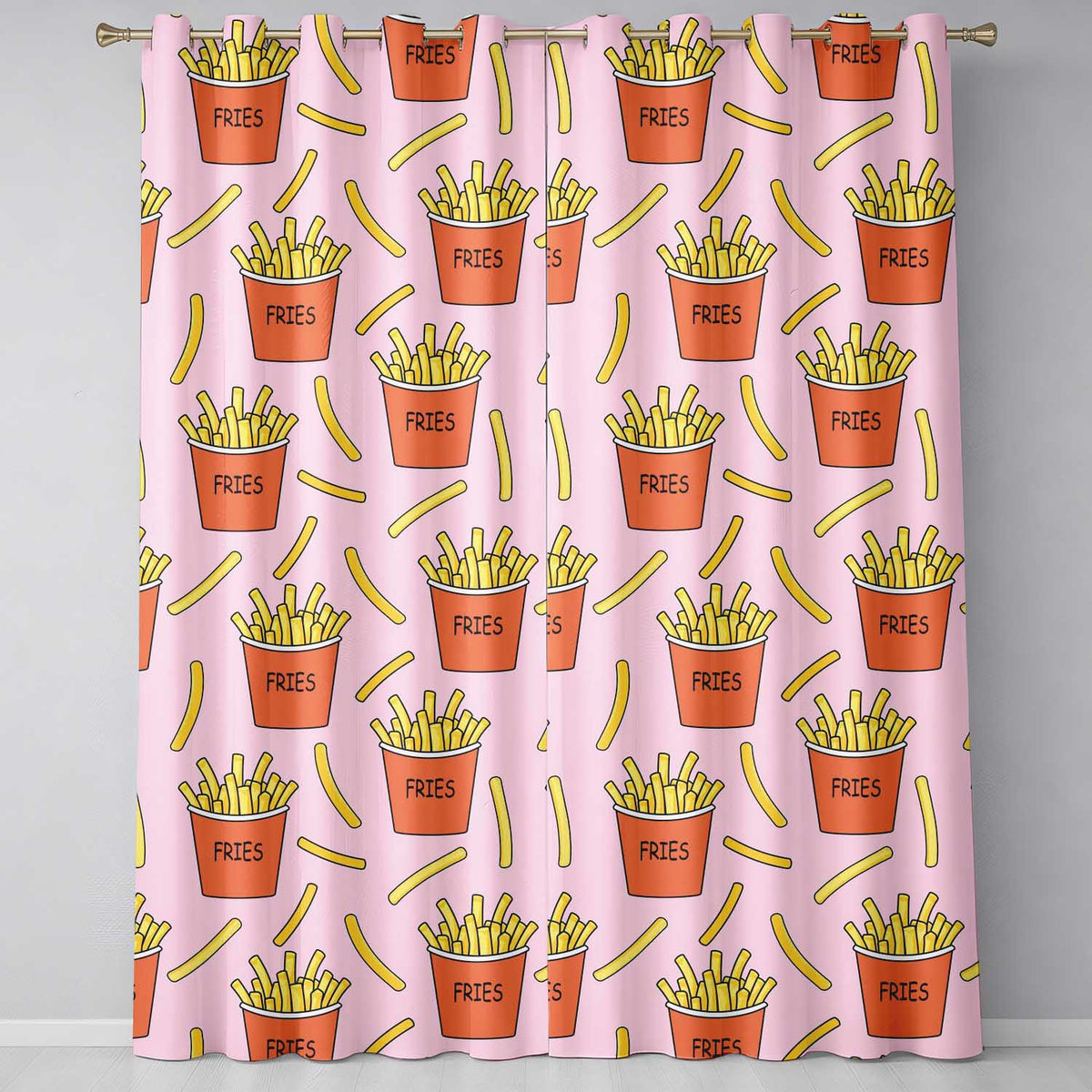 Cute French Fries Cartoon Snack Food Blush Pink Background Seamless Pattern  Readymade Eyelet Ring Top Thermal 100% Blackout Curtains