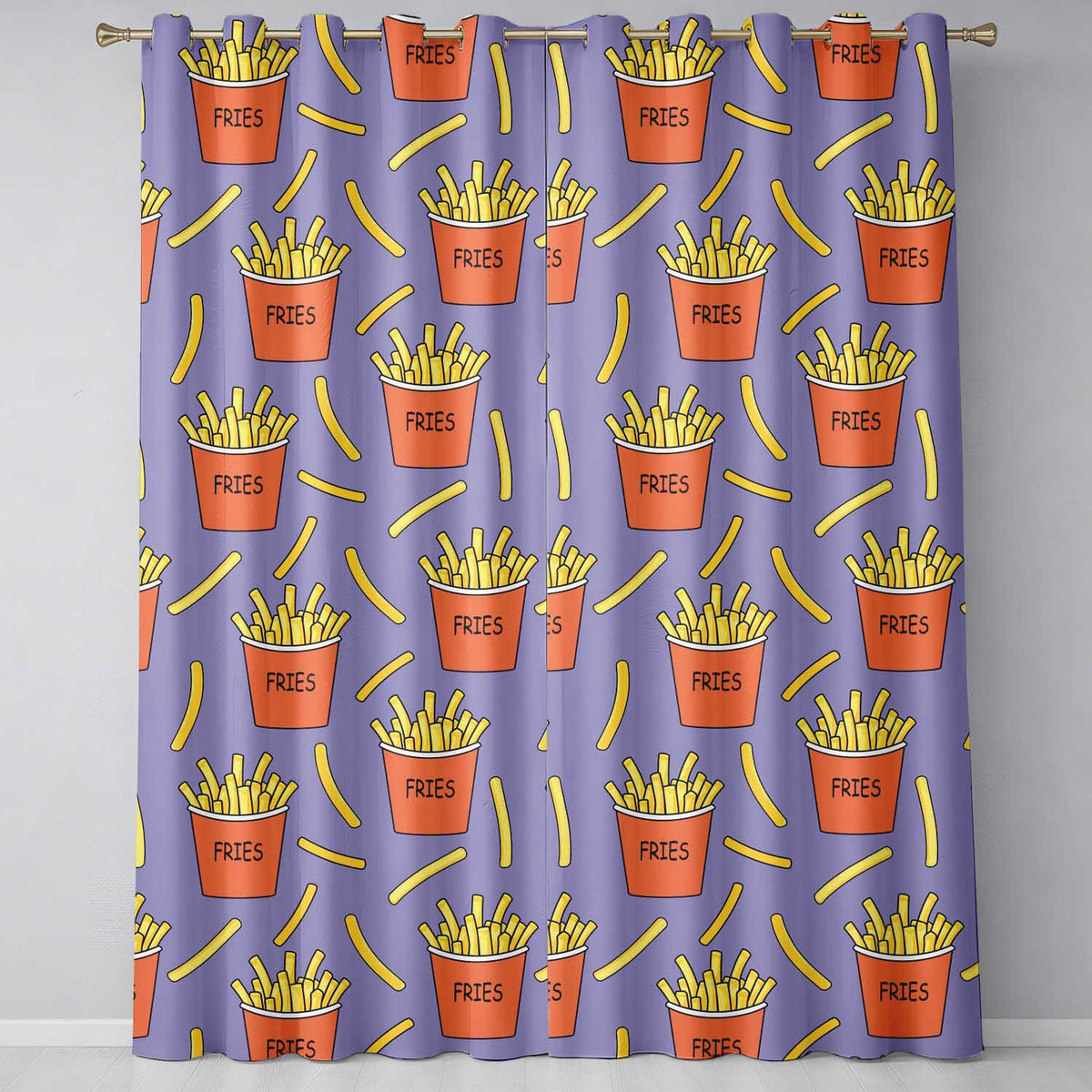 Cute French Fries Cartoon Snack Food Purple Background Seamless Pattern  Readymade Eyelet Ring Top Thermal 100% Blackout Curtains