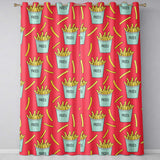 Cute French Fries Cartoon Snack Seamless Pattern Teal Cups Red Background  Readymade Eyelet Ring Top Thermal 100% Blackout Curtains