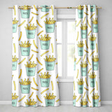 Cute French Fries Cartoon Snack Seamless Pattern Teal Cups Grey Background  Readymade Eyelet Ring Top Thermal 100% Blackout Curtains