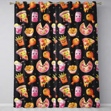 Cute Kawaii Fast Food Pizza Chicken Soda Black Background Seamless Pattern  Readymade Eyelet Ring Top Thermal 100% Blackout Curtains